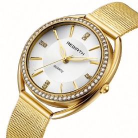 Wedergeboorte Re115 Diamond Dial Case Dames Polshorloge Volledig Staal Elegant Design Quartz Horloge