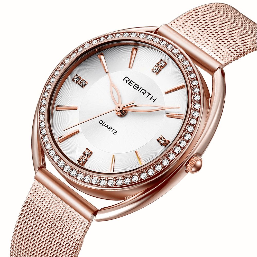 Wedergeboorte Re115 Diamond Dial Case Dames Polshorloge Volledig Staal Elegant Design Quartz Horloge