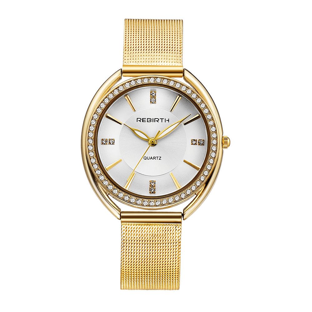 Wedergeboorte Re115 Diamond Dial Case Dames Polshorloge Volledig Staal Elegant Design Quartz Horloge