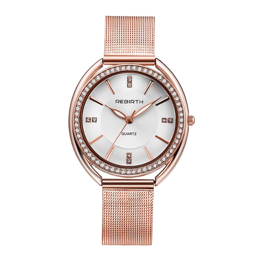 Wedergeboorte Re115 Diamond Dial Case Dames Polshorloge Volledig Staal Elegant Design Quartz Horloge