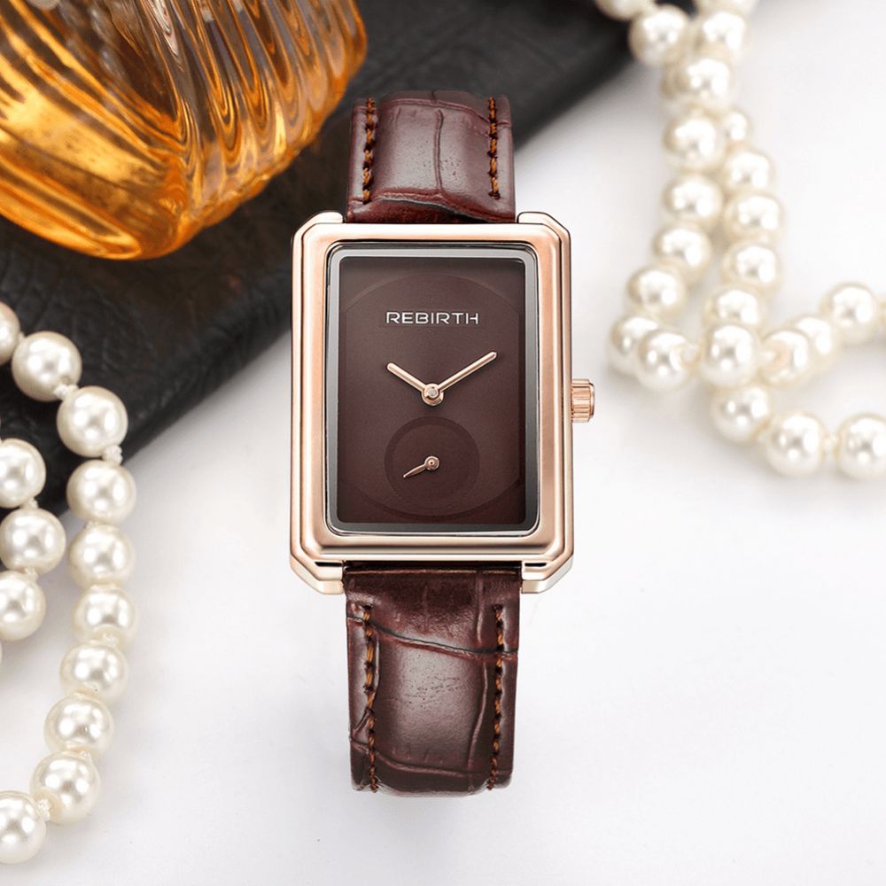 Wedergeboorte Re203 Vierkante Wijzerplaat Dames Polshorloge Elegant Design Lederen Band Quartz Horloges