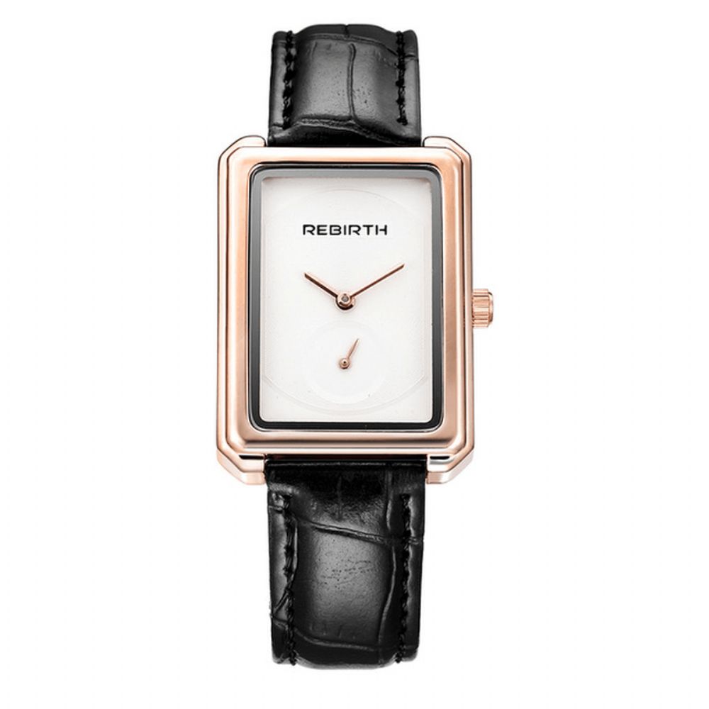 Wedergeboorte Re203 Vierkante Wijzerplaat Dames Polshorloge Elegant Design Lederen Band Quartz Horloges