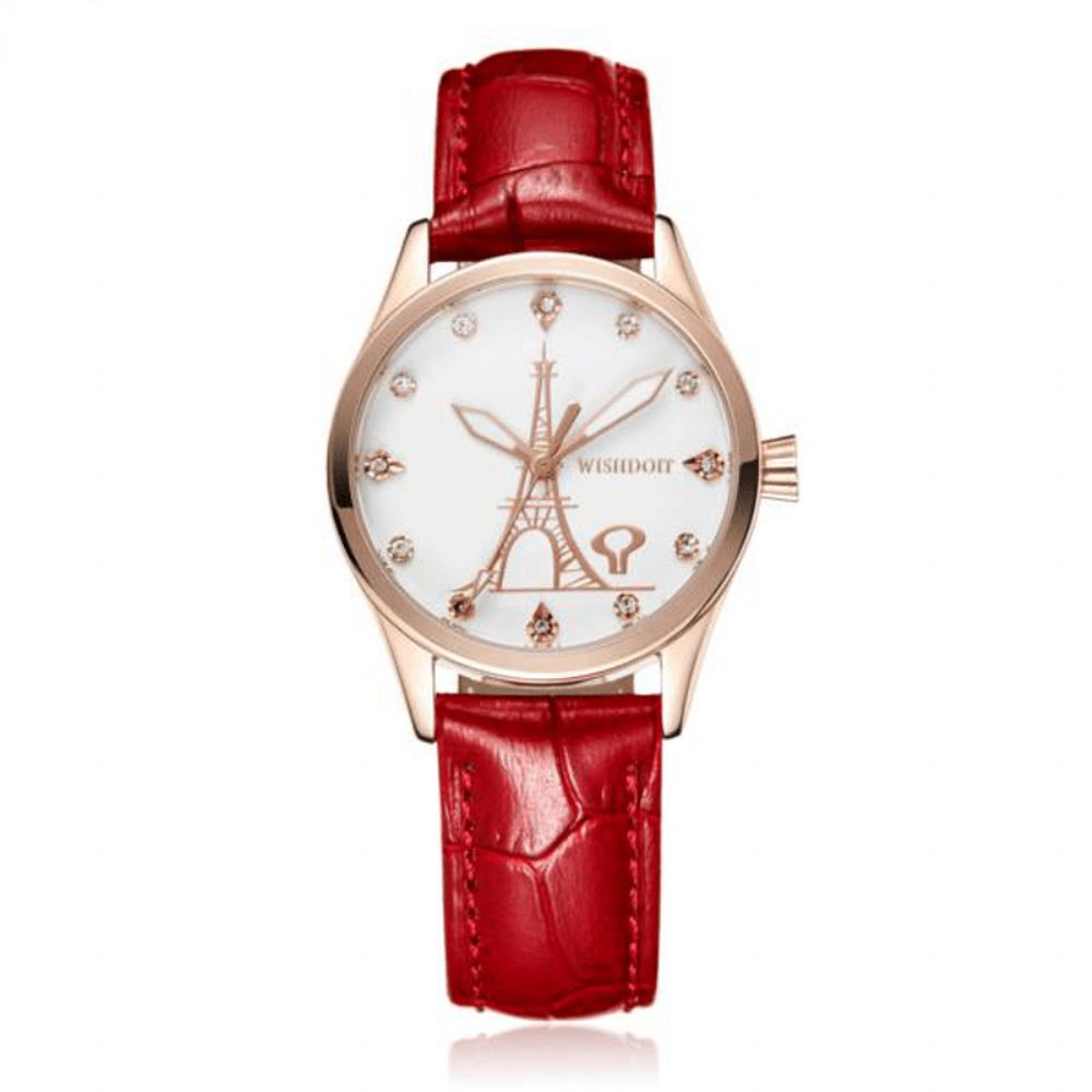 Wishdoit Wsd-005 Mode Dames Quartz Horloge Romeinse Cijfers Bloem Ijzeren Toren Polshorloge