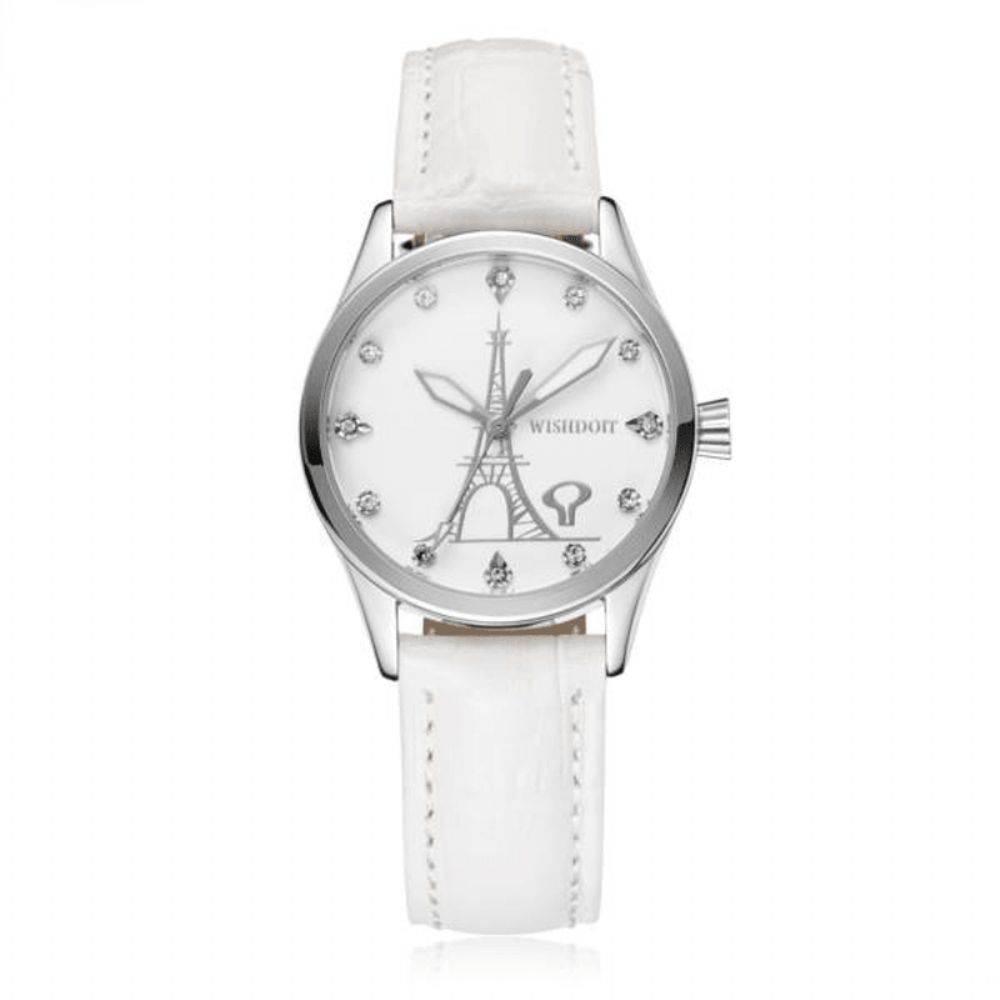 Wishdoit Wsd-005 Mode Dames Quartz Horloge Romeinse Cijfers Bloem Ijzeren Toren Polshorloge