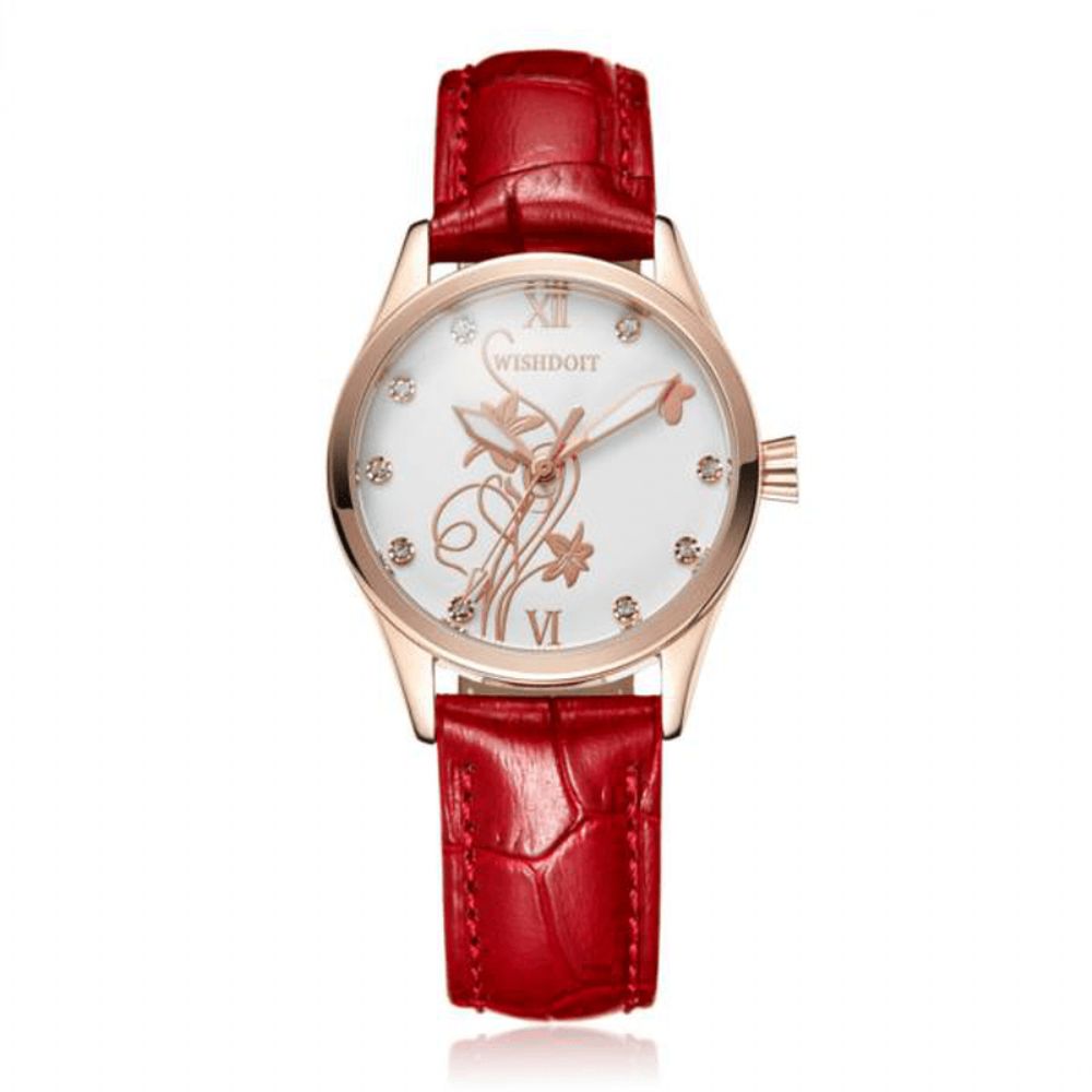 Wishdoit Wsd-005 Mode Dames Quartz Horloge Romeinse Cijfers Bloem Ijzeren Toren Polshorloge