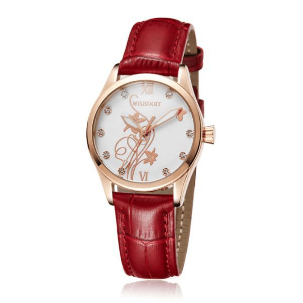 Wishdoit Wsd-005 Mode Dames Quartz Horloge Romeinse Cijfers Bloem Ijzeren Toren Polshorloge