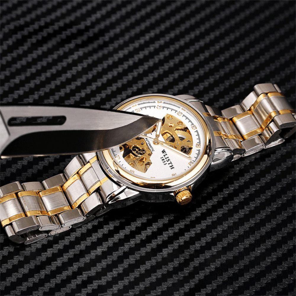 Wlisth 1001 Business Diamond Stalen Band Skeleton Lichtgevende Display Mannen Waterdicht Automatisch Mechanisch Horloge