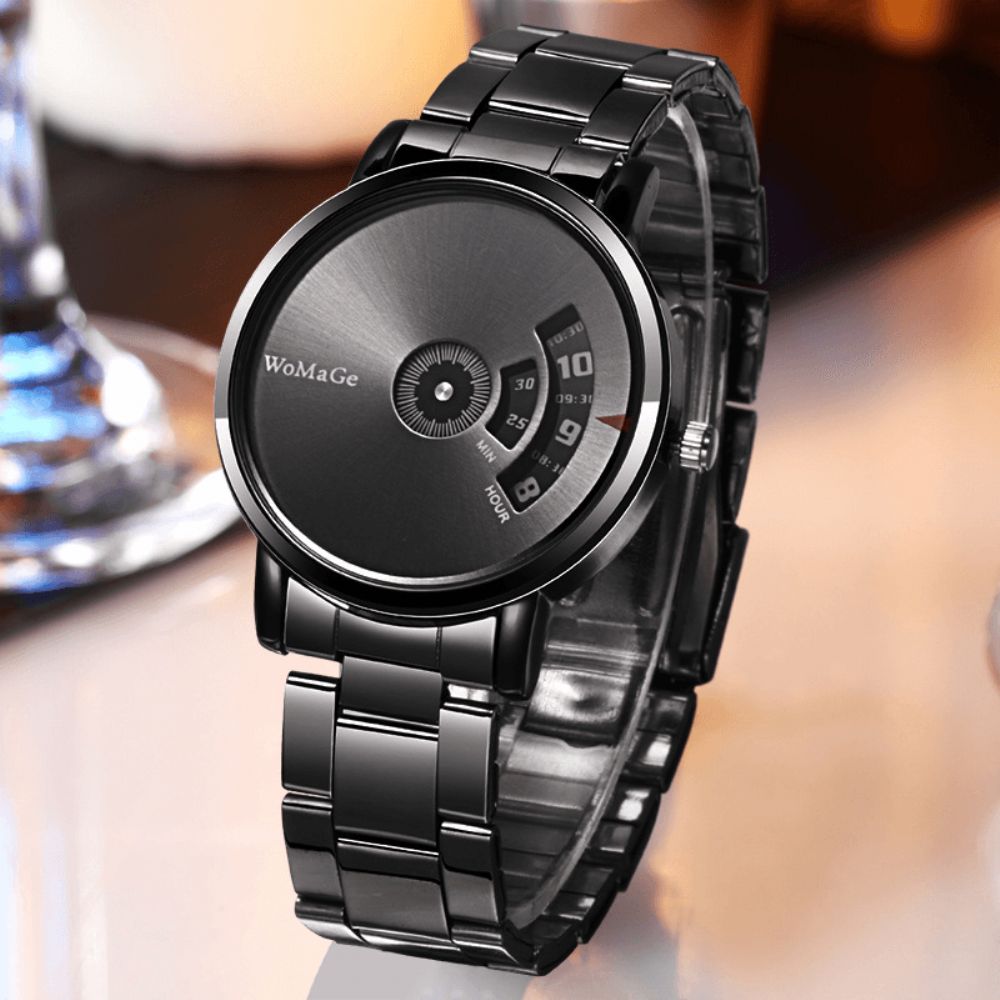 Womage Herenhorloge Mode Legering Roestvrij Stalen Band Zakelijk Digitaal Quartz Horloge