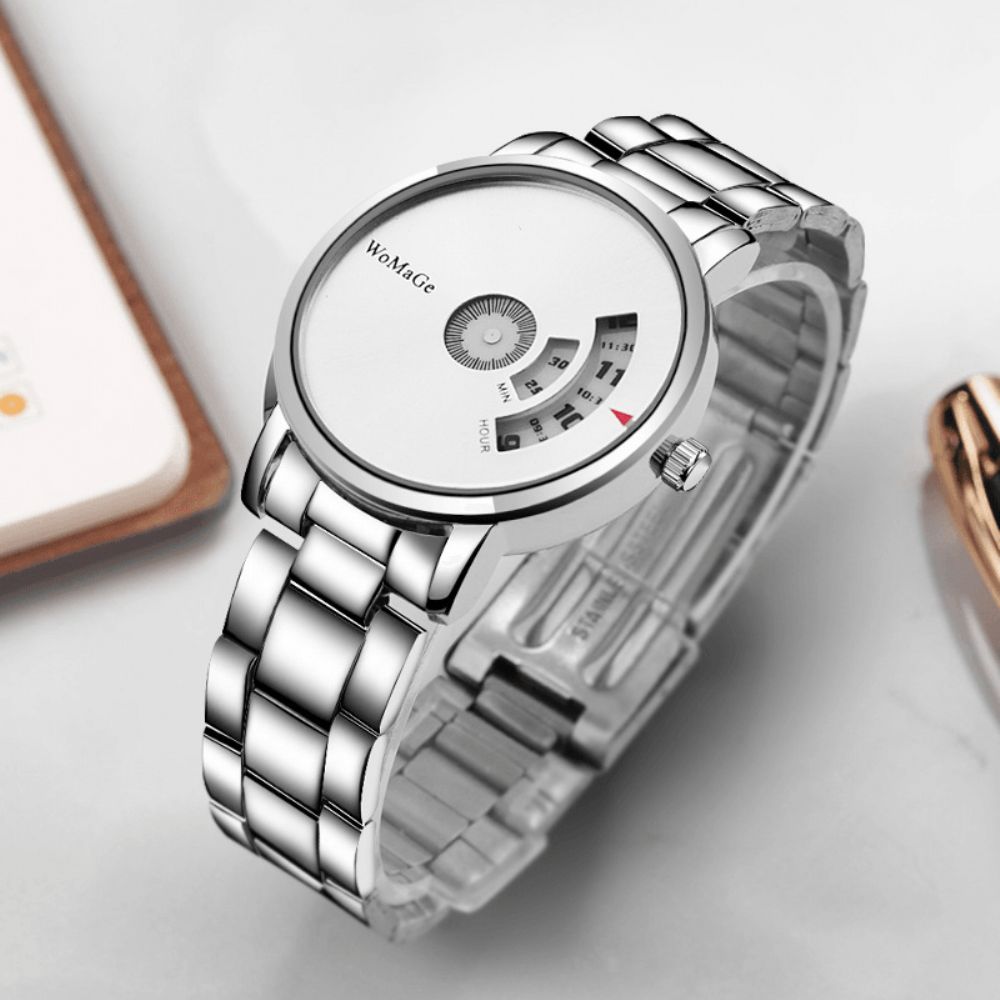 Womage Herenhorloge Mode Legering Roestvrij Stalen Band Zakelijk Digitaal Quartz Horloge