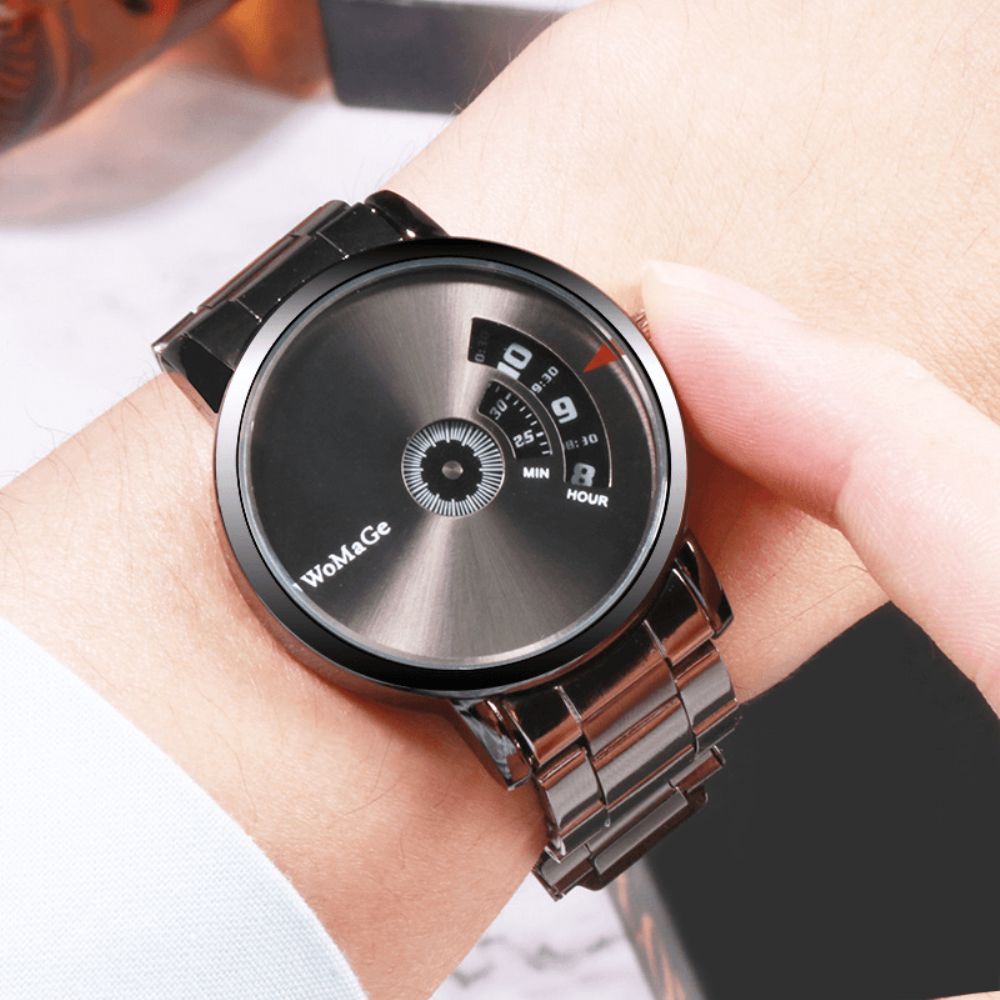 Womage Herenhorloge Mode Legering Roestvrij Stalen Band Zakelijk Digitaal Quartz Horloge