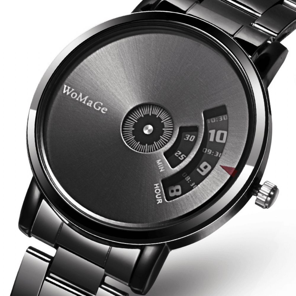 Womage Herenhorloge Mode Legering Roestvrij Stalen Band Zakelijk Digitaal Quartz Horloge