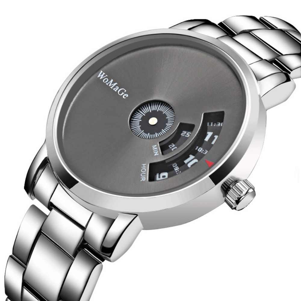 Womage Herenhorloge Mode Legering Roestvrij Stalen Band Zakelijk Digitaal Quartz Horloge