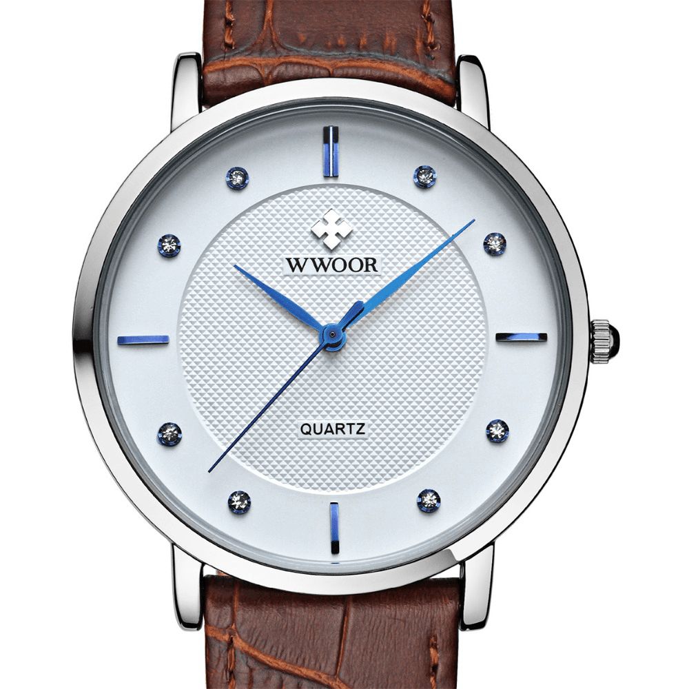 Wwoor 8011 Ultradunne Casual Stijl Heren Polshorloge Lederen Horlogeband Quartz Horloges