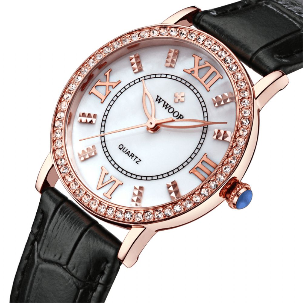 Wwoor 8807 Ultradunne Elegante Dames Polshorloge Lederen Band Quartz Horloges