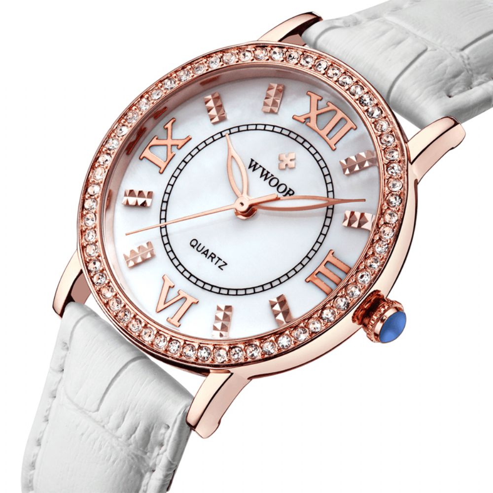 Wwoor 8807 Ultradunne Elegante Dames Polshorloge Lederen Band Quartz Horloges