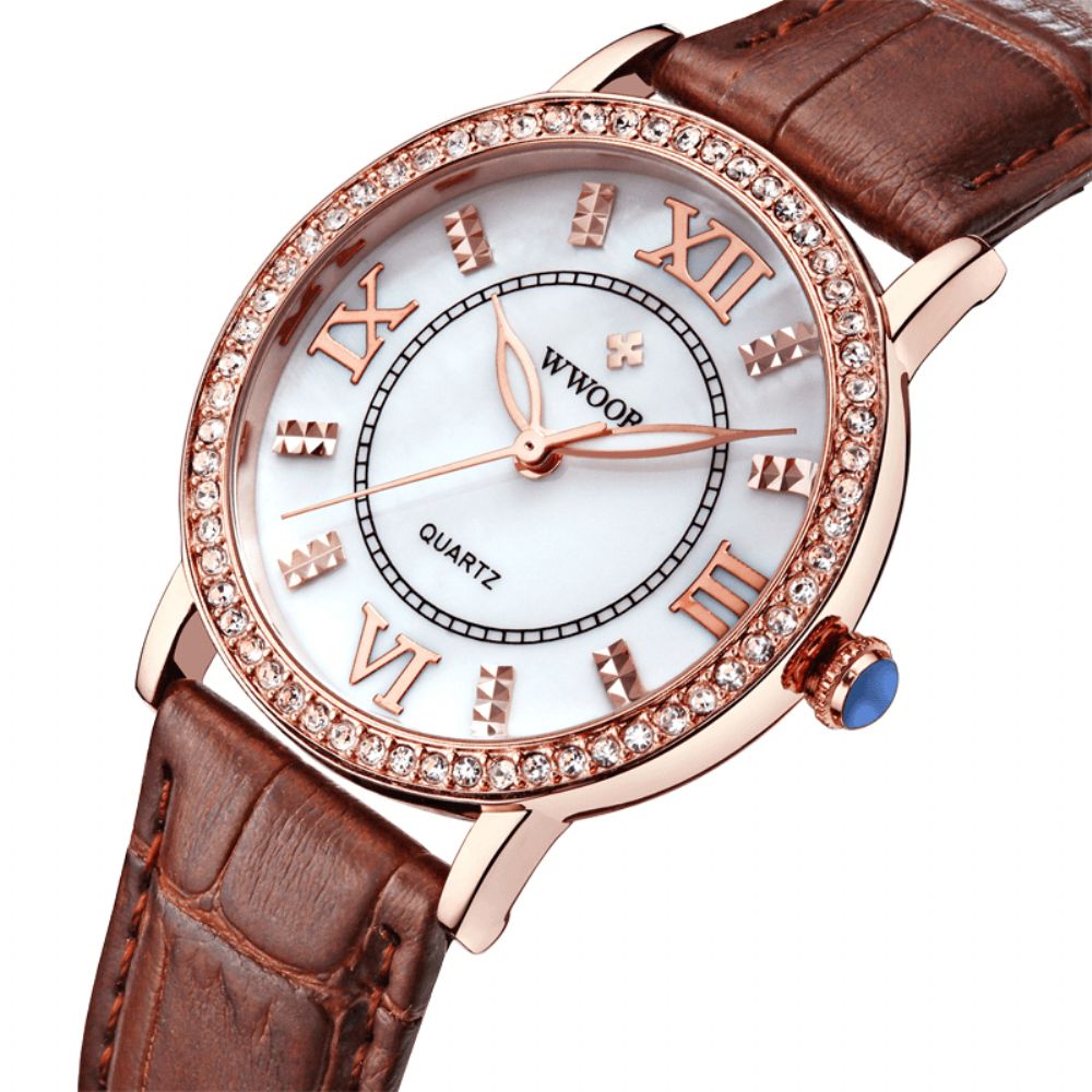 Wwoor 8807 Ultradunne Elegante Dames Polshorloge Lederen Band Quartz Horloges