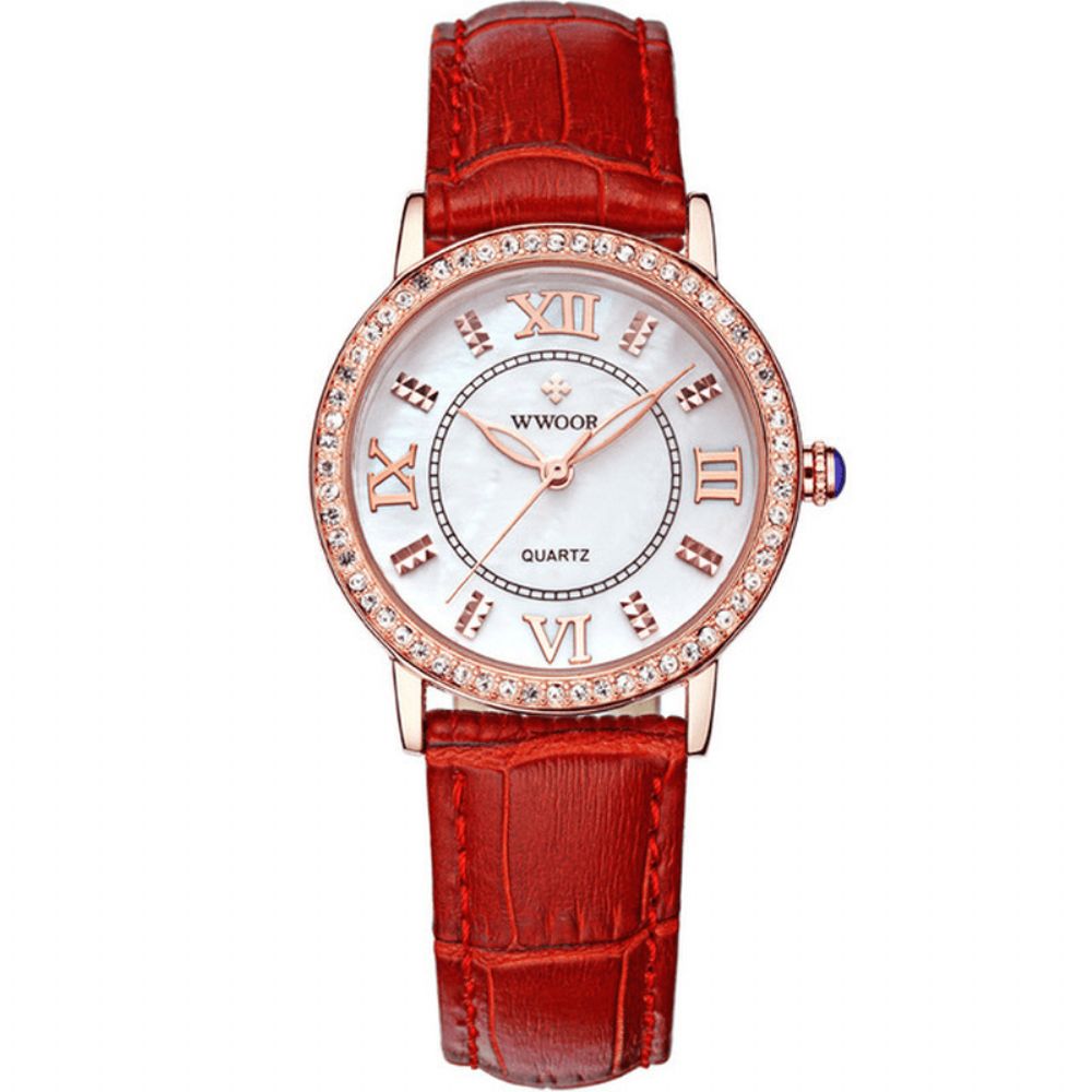 Wwoor 8807 Ultradunne Elegante Dames Polshorloge Lederen Band Quartz Horloges