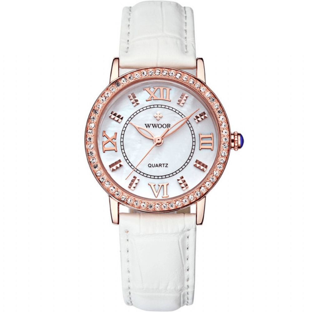 Wwoor 8807 Ultradunne Elegante Dames Polshorloge Lederen Band Quartz Horloges