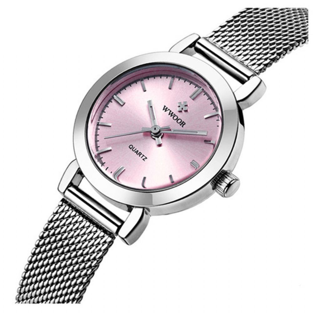 Wwoor 8823 Eenvoudig Ontwerp Elegant Dames Polshorloge Mesh Stalen Klok Quartz Horloges