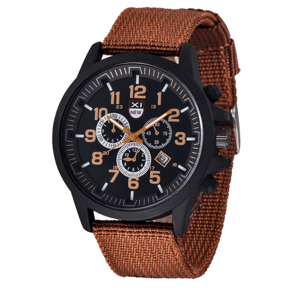 Xinew 2229D Militair Casual Heren Nylon Canvas Band Data Display Waterdicht Grote Wijzerplaat Sport Quartz Horloge