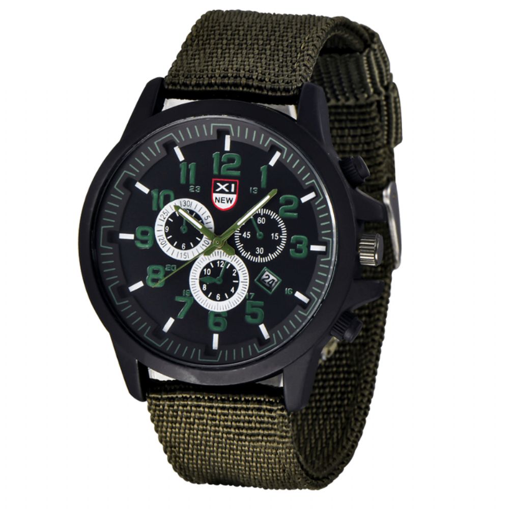 Xinew 2229D Militair Casual Heren Nylon Canvas Band Data Display Waterdicht Grote Wijzerplaat Sport Quartz Horloge