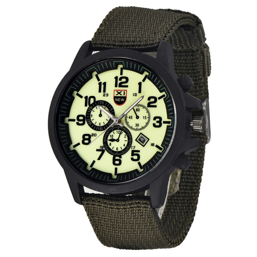 Xinew 2229D Militair Casual Heren Nylon Canvas Band Data Display Waterdicht Grote Wijzerplaat Sport Quartz Horloge