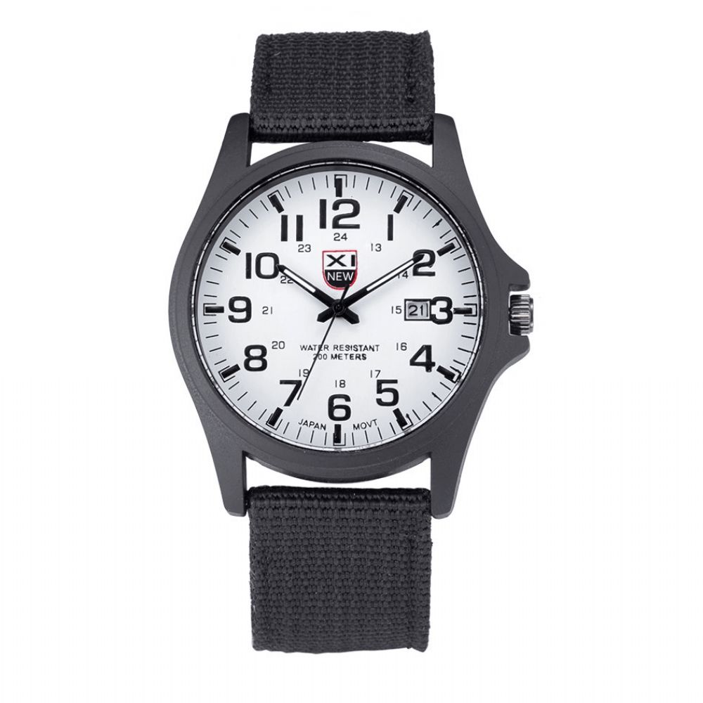 Xinew Nylon Band Casual Stijl Quartz Horloge Datumweergave Heren Polshorloge