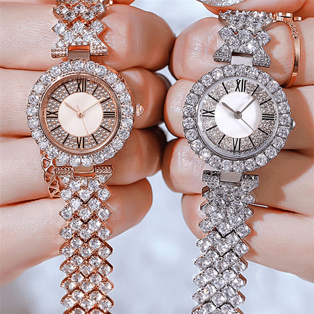 Xsvo Horloge Set Luxe Elegante Stijl Dames Quartz Horloge Met Diamanten Bezaaide Armband Moeders Vriendin Dames