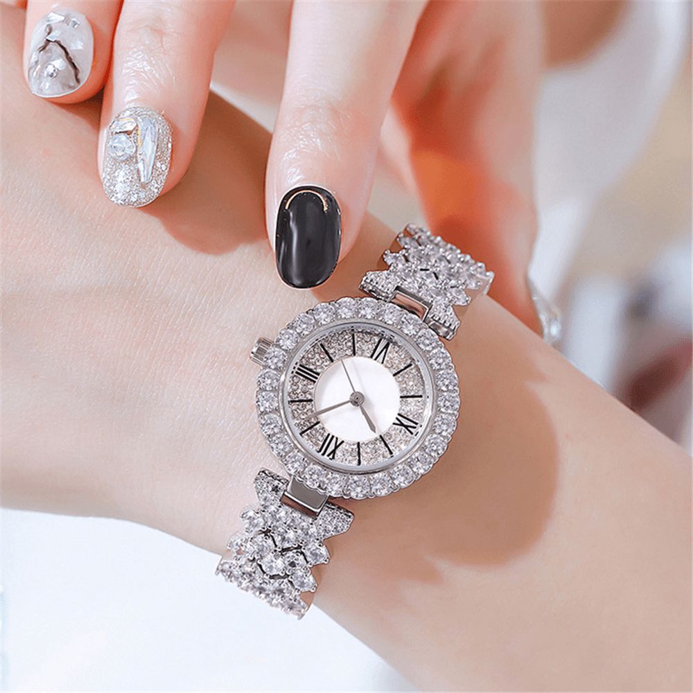 Xsvo Horloge Set Luxe Elegante Stijl Dames Quartz Horloge Met Diamanten Bezaaide Armband Moeders Vriendin Dames