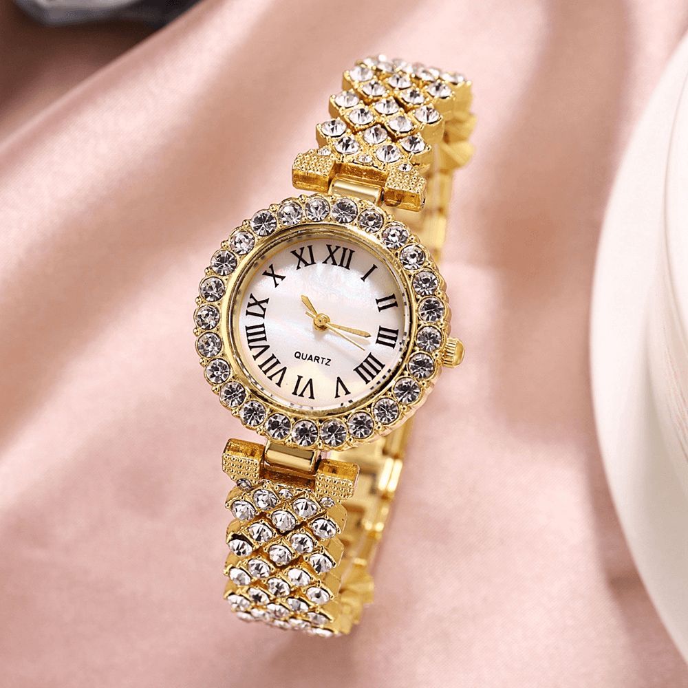 Xsvo Horloge Set Luxe Elegante Stijl Dames Quartz Horloge Met Diamanten Bezaaide Armband Moeders Vriendin Dames