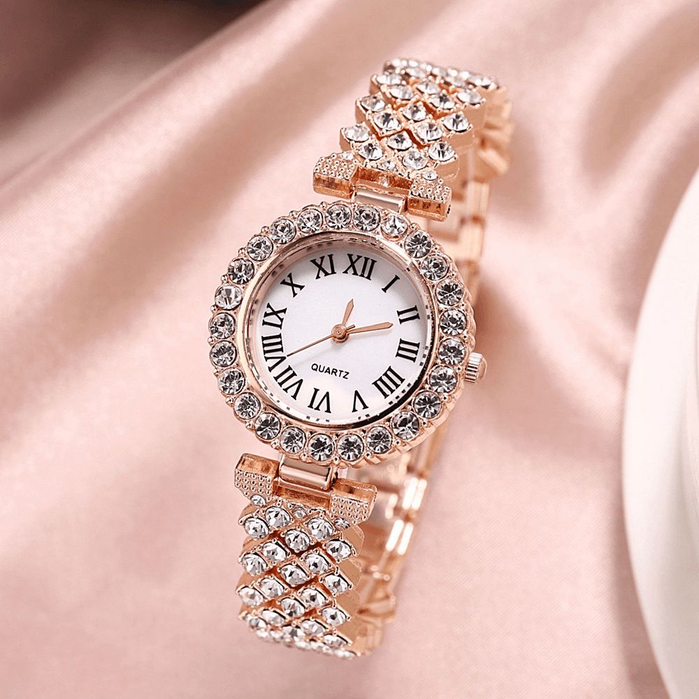 Xsvo Horloge Set Luxe Elegante Stijl Dames Quartz Horloge Met Diamanten Bezaaide Armband Moeders Vriendin Dames