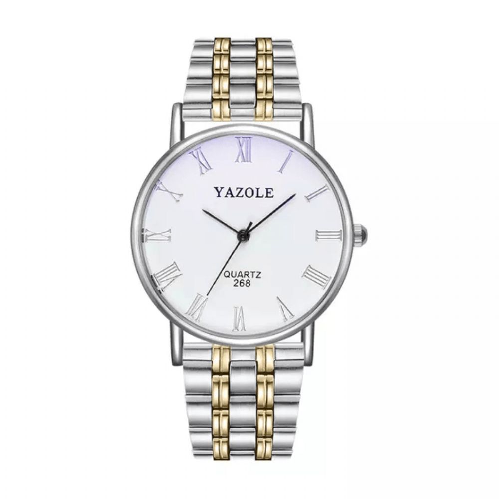 Yazole 268 Zakelijke Stijl Lichtgevende Display Waterdicht Heren Roestvrij Stalen Band Quartz Horloge