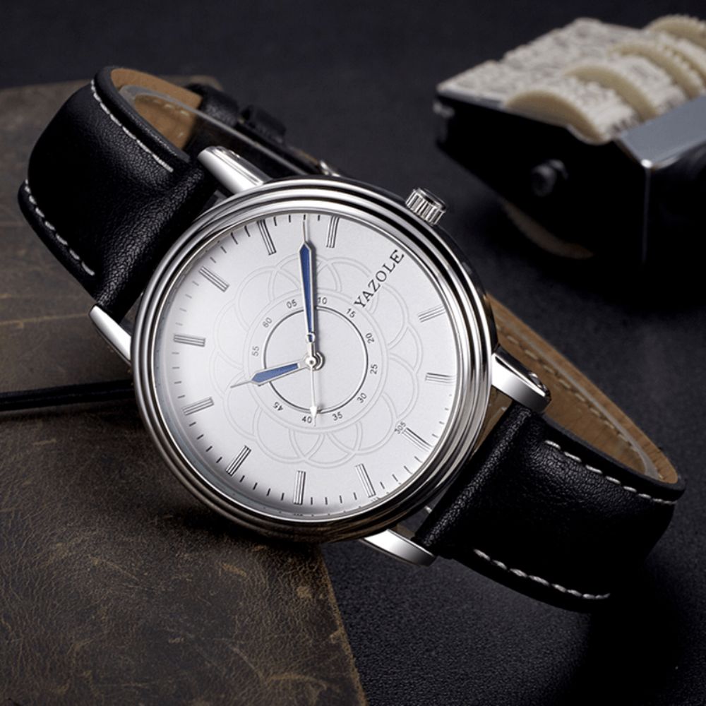 Yazole 305 Vrijetijdsstijl Lederen Band Quartz Horloge Ultra Dun Heren Polshorloge