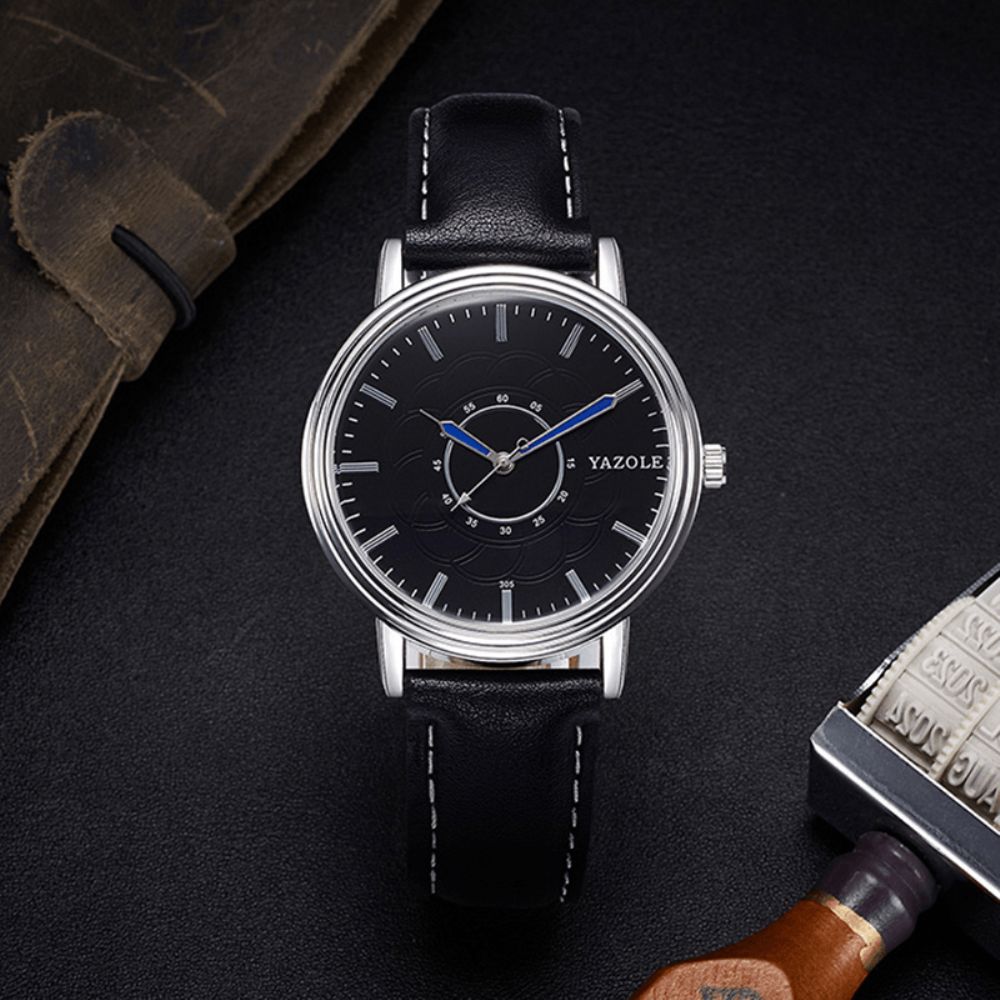 Yazole 305 Vrijetijdsstijl Lederen Band Quartz Horloge Ultra Dun Heren Polshorloge