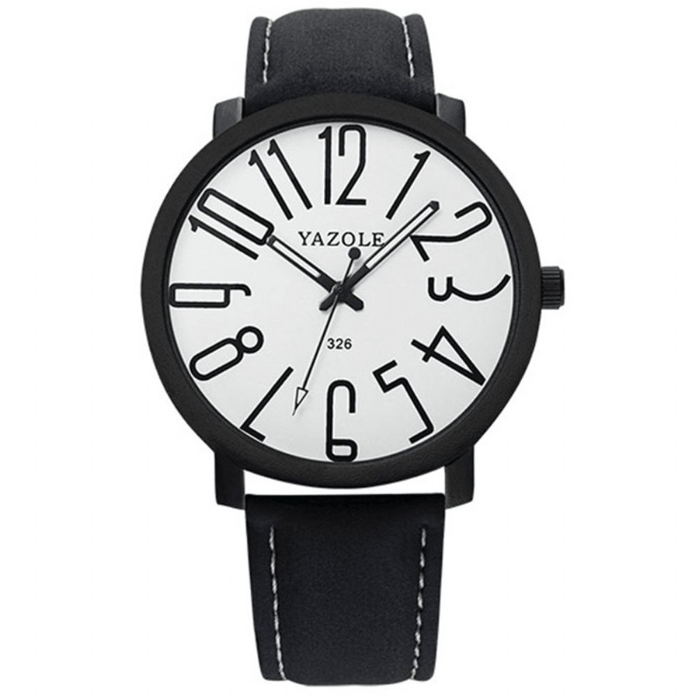 Yazole 326 Mode Casual Herenhorloge Grote Wijzerplaat 3Atm Waterdicht Lichtgevende Wijzers Lederen Band Quartz Horloge