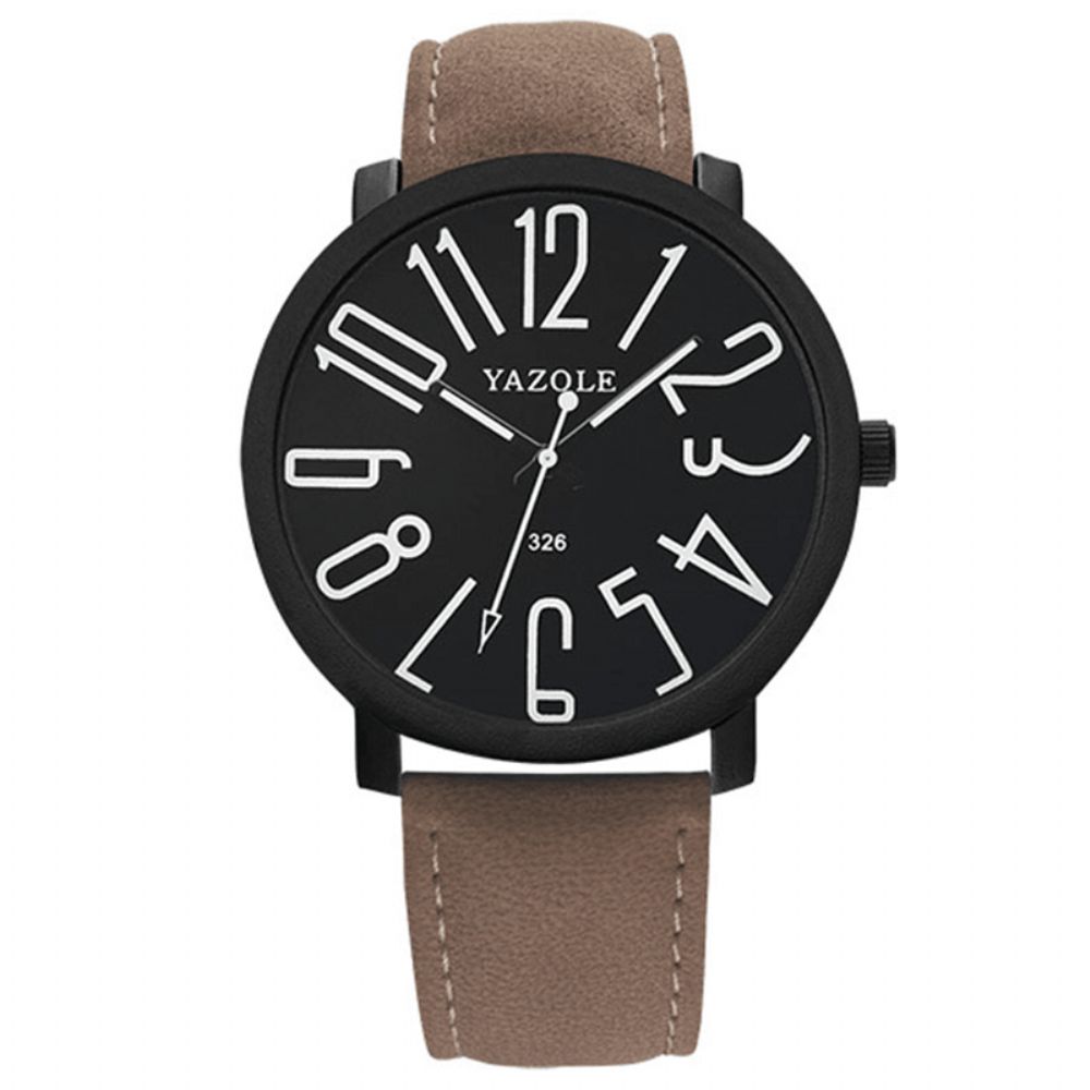 Yazole 326 Mode Casual Herenhorloge Grote Wijzerplaat 3Atm Waterdicht Lichtgevende Wijzers Lederen Band Quartz Horloge