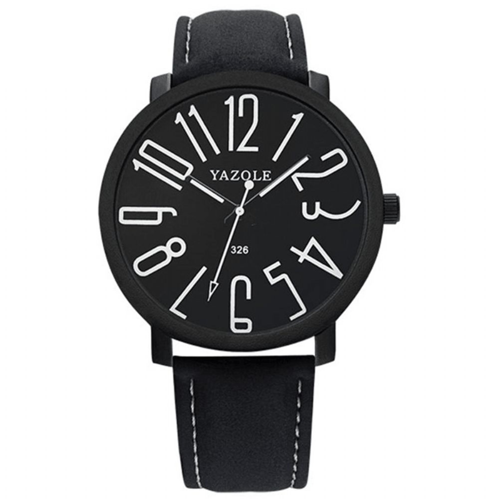 Yazole 326 Mode Casual Herenhorloge Grote Wijzerplaat 3Atm Waterdicht Lichtgevende Wijzers Lederen Band Quartz Horloge