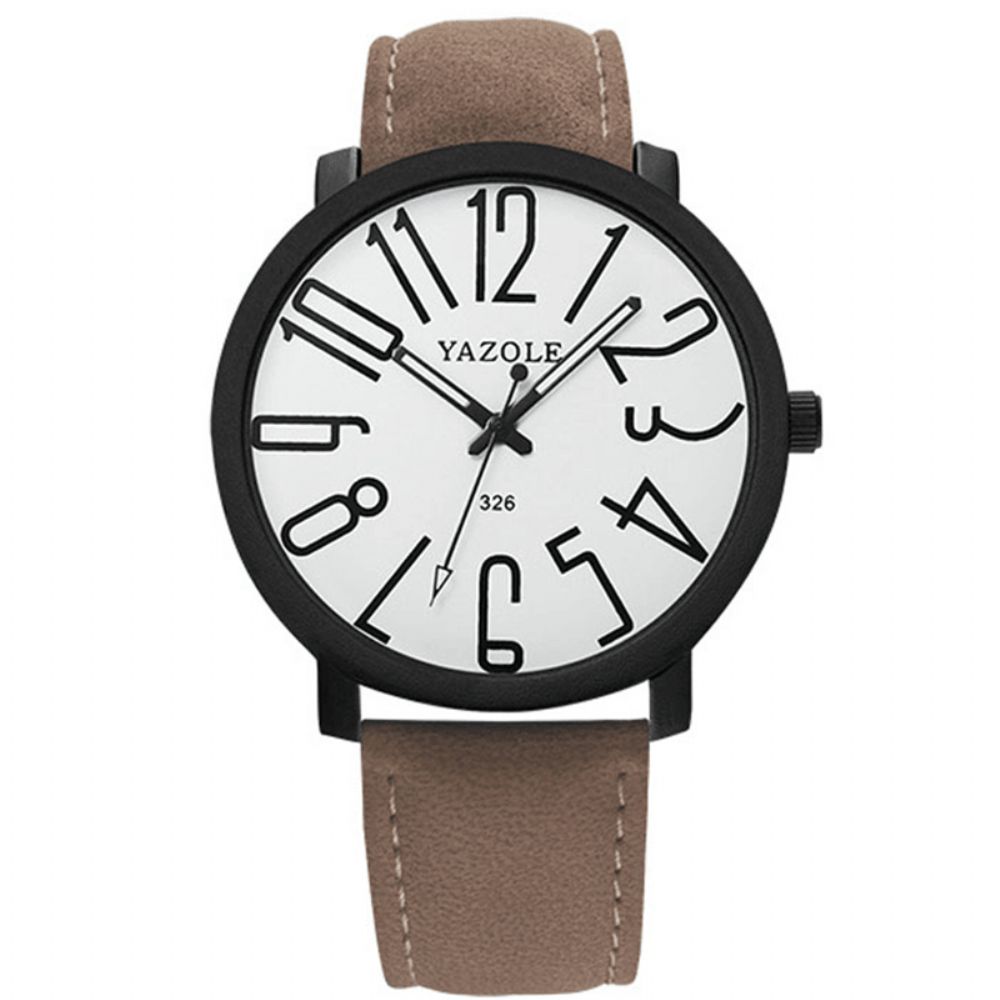 Yazole 326 Mode Casual Herenhorloge Grote Wijzerplaat 3Atm Waterdicht Lichtgevende Wijzers Lederen Band Quartz Horloge