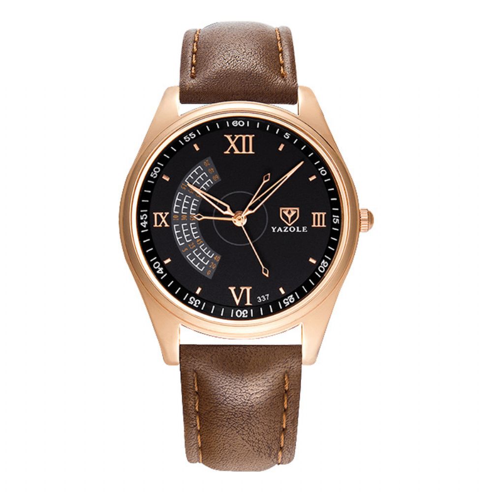 Yazole 337 Business Casual Grote Romeinse Cijfer Wijzerplaat Pu Lederen Band 3Atm Waterdicht Heren Quartz Horloge