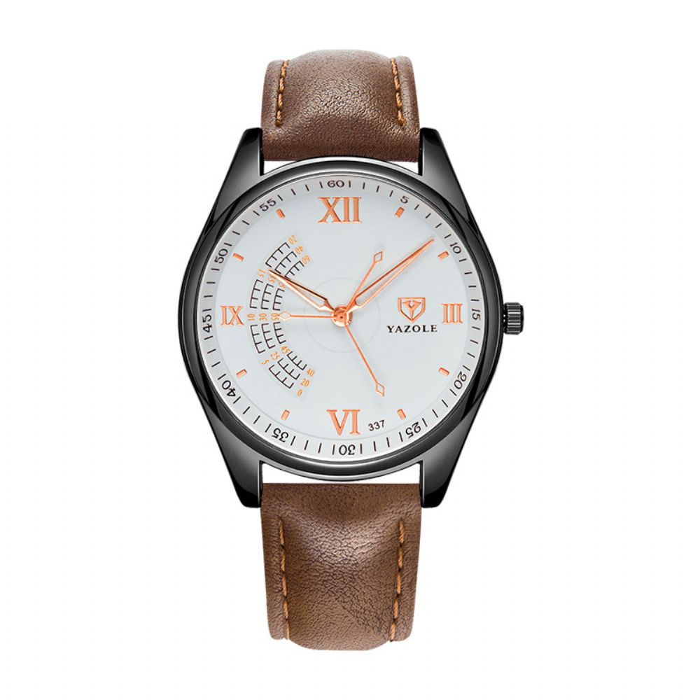 Yazole 337 Business Casual Grote Romeinse Cijfer Wijzerplaat Pu Lederen Band 3Atm Waterdicht Heren Quartz Horloge