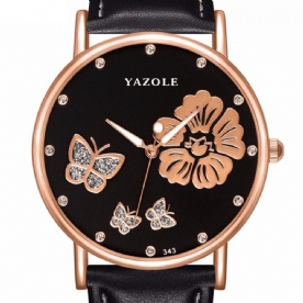 Yazole 343 Crystal Elegant Design Dames Polshorloge Lederen Band Quartz Horloge