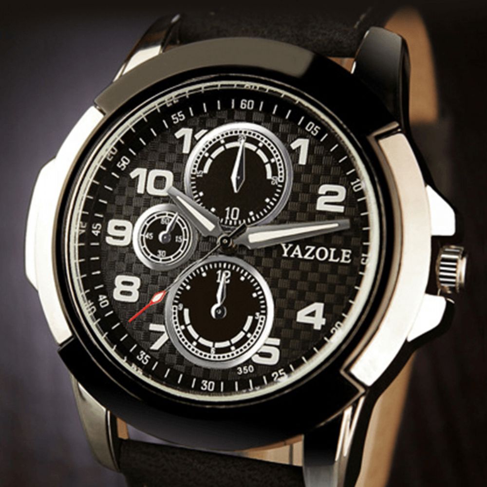 Yazole 350 Sport Casual Lichtgevende Display Pu Lederen Band Waterdicht Heren Quartz Horloge