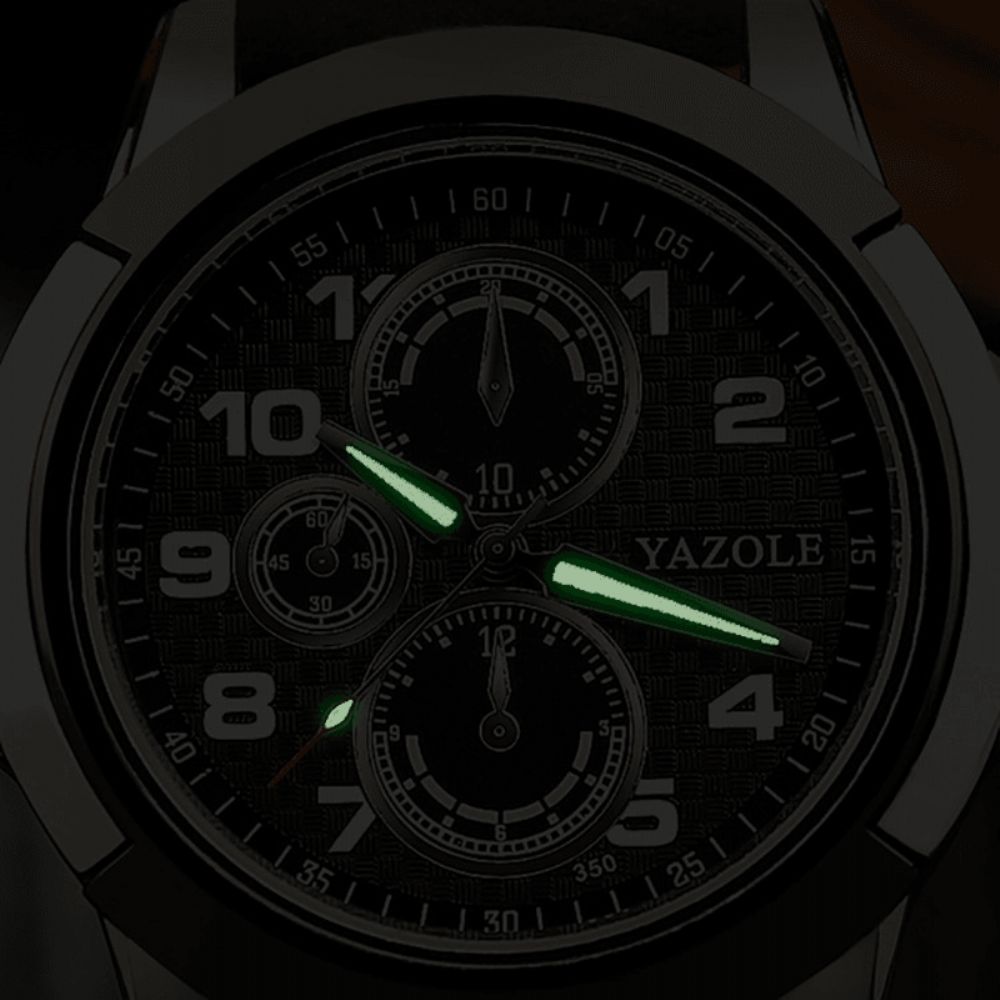 Yazole 350 Sport Casual Lichtgevende Display Pu Lederen Band Waterdicht Heren Quartz Horloge