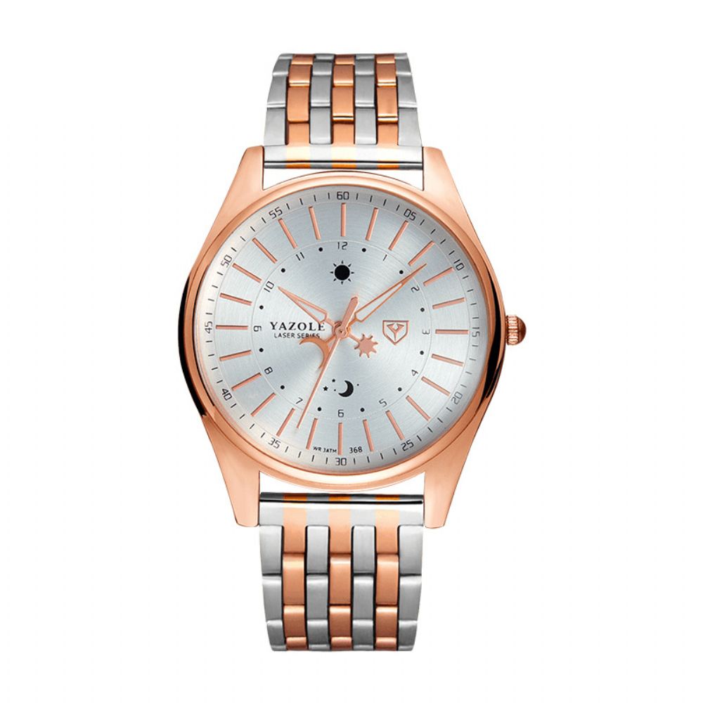 Yazole 368 Mode Herenhorloge Lichtgevende Kalender Stalen Band Zakelijk Leven Waterdicht Quartz Horloge