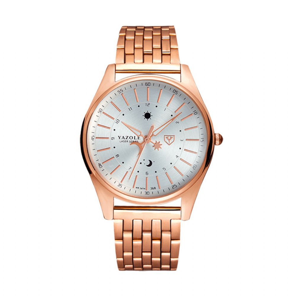 Yazole 368 Mode Herenhorloge Lichtgevende Kalender Stalen Band Zakelijk Leven Waterdicht Quartz Horloge