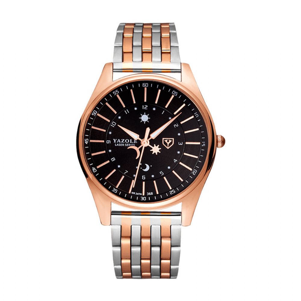 Yazole 368 Mode Herenhorloge Lichtgevende Kalender Stalen Band Zakelijk Leven Waterdicht Quartz Horloge