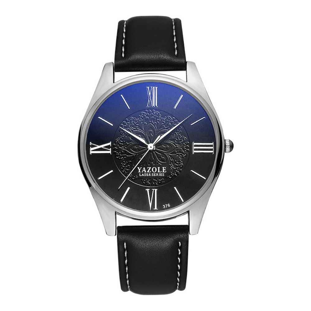 Yazole 376 Mode Eenvoudige Wijzerplaat Lederen Band Heren Horloge Quartz Horloge