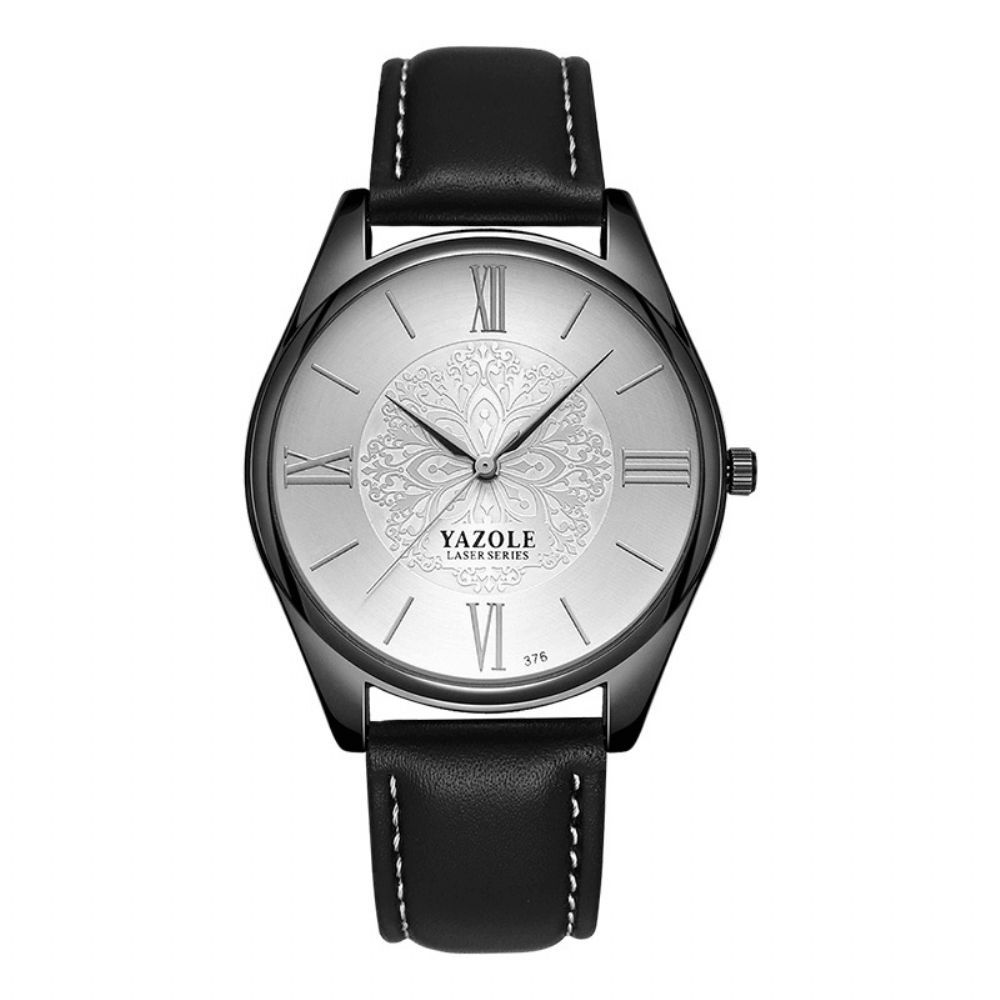 Yazole 376 Mode Eenvoudige Wijzerplaat Lederen Band Heren Horloge Quartz Horloge