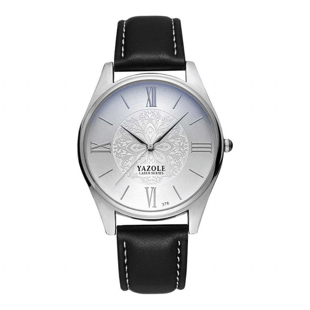 Yazole 376 Mode Eenvoudige Wijzerplaat Lederen Band Heren Horloge Quartz Horloge