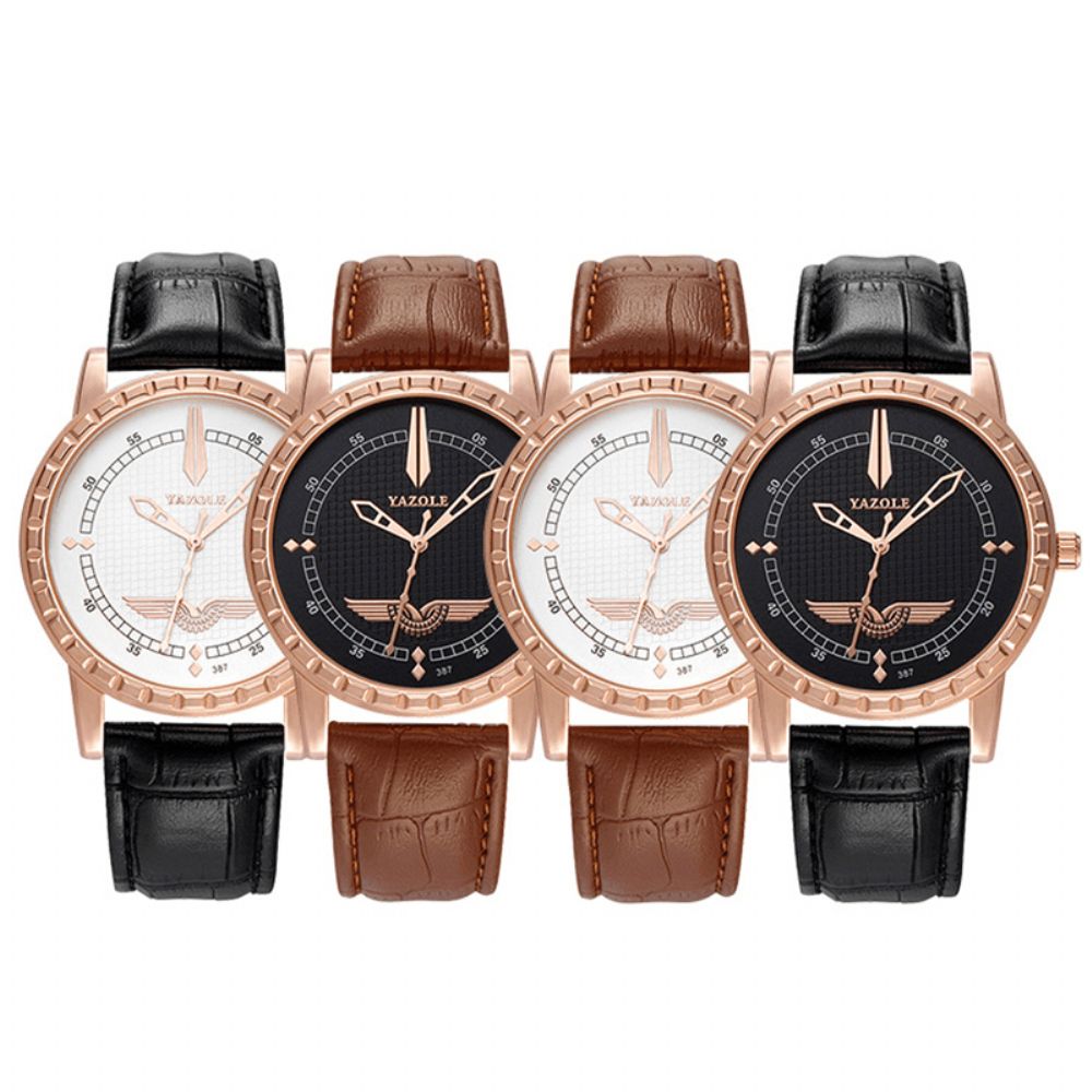 Yazole 387 Mode Heren Lederen Band Creatieve Wijzerplaat Quartz Horloge